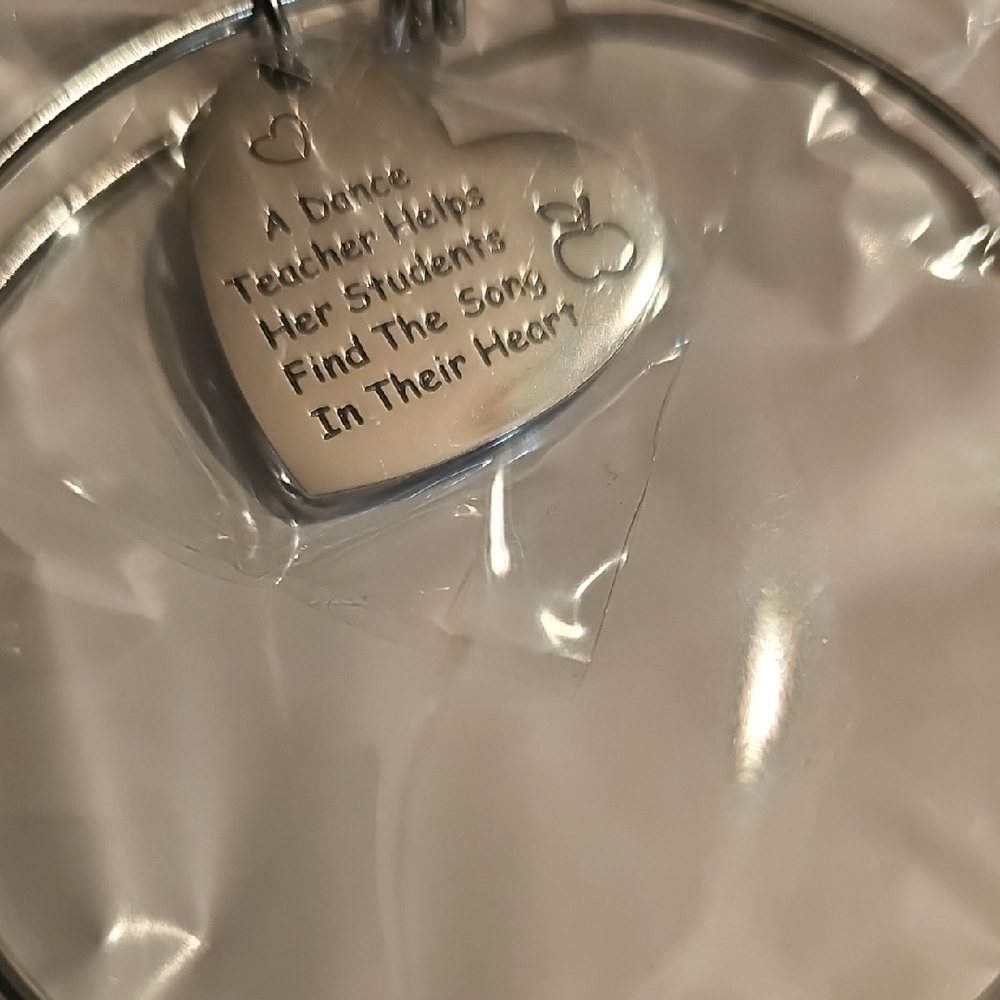 Dance Teacher Heart Charm Bangle Bracelet- Silver Tone NWT